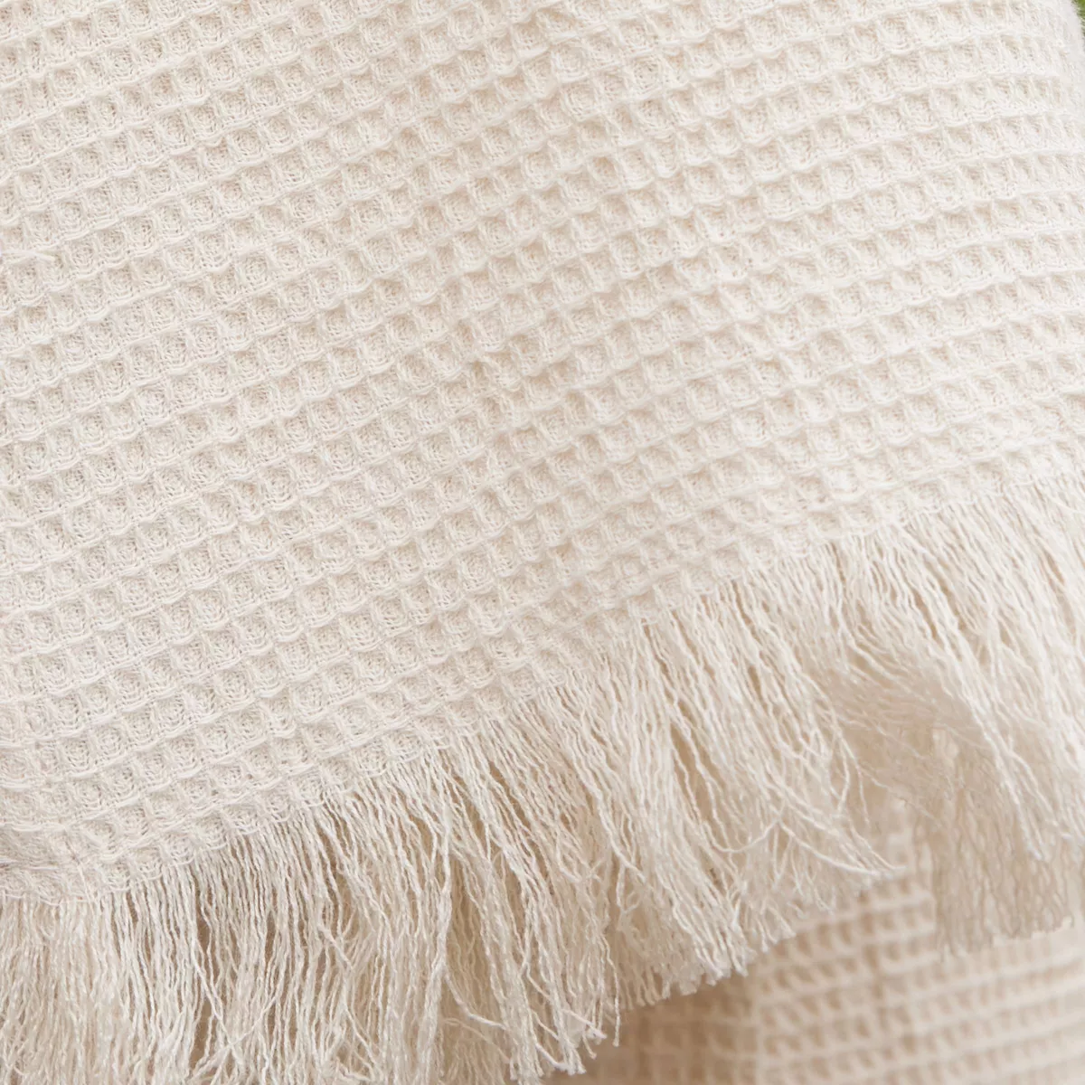 marque eminza - Plaid ˆ franges 180 x 220 cm Nid d'abeille uni EVA Pampa