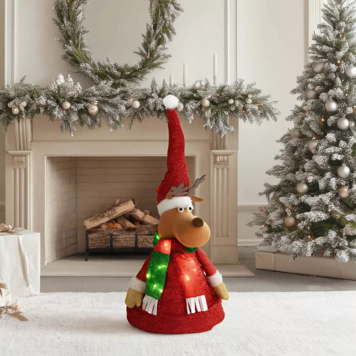 Verlicht rendier op batterijen (H120 cm) Vouwbaar Rood glitterend