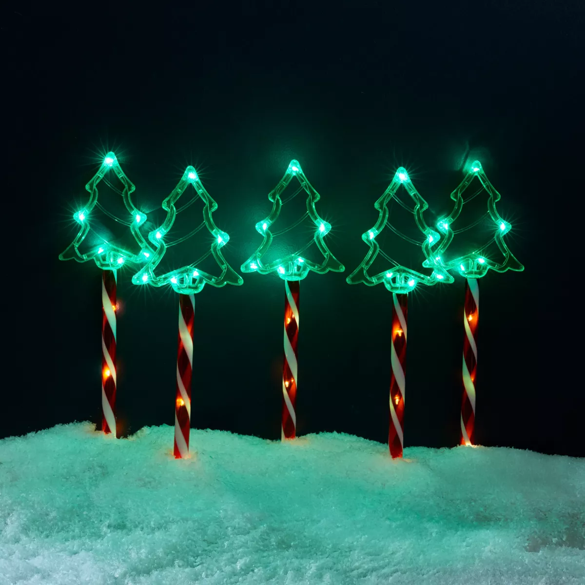 Set di 5 paletti luminosi a batteria 45 LED (H44 cm) Abeti Candy Multicolore