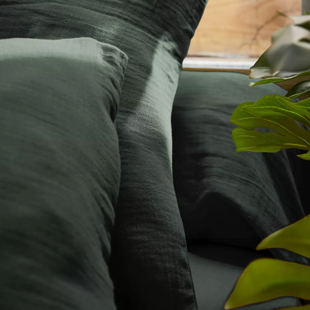 Baumwoll-Gaze-Bettbezug (240 x 220 cm) Gaïa Tannengrün