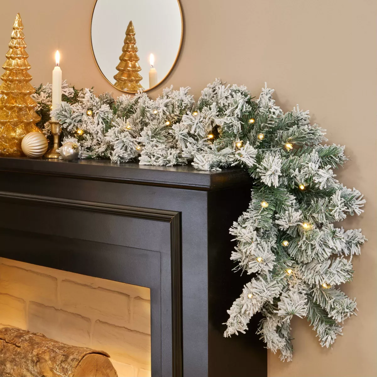 Guirnalda de abeto luminosa (180 cm - D25) Royal Verde Pino nevado y blanco cálido