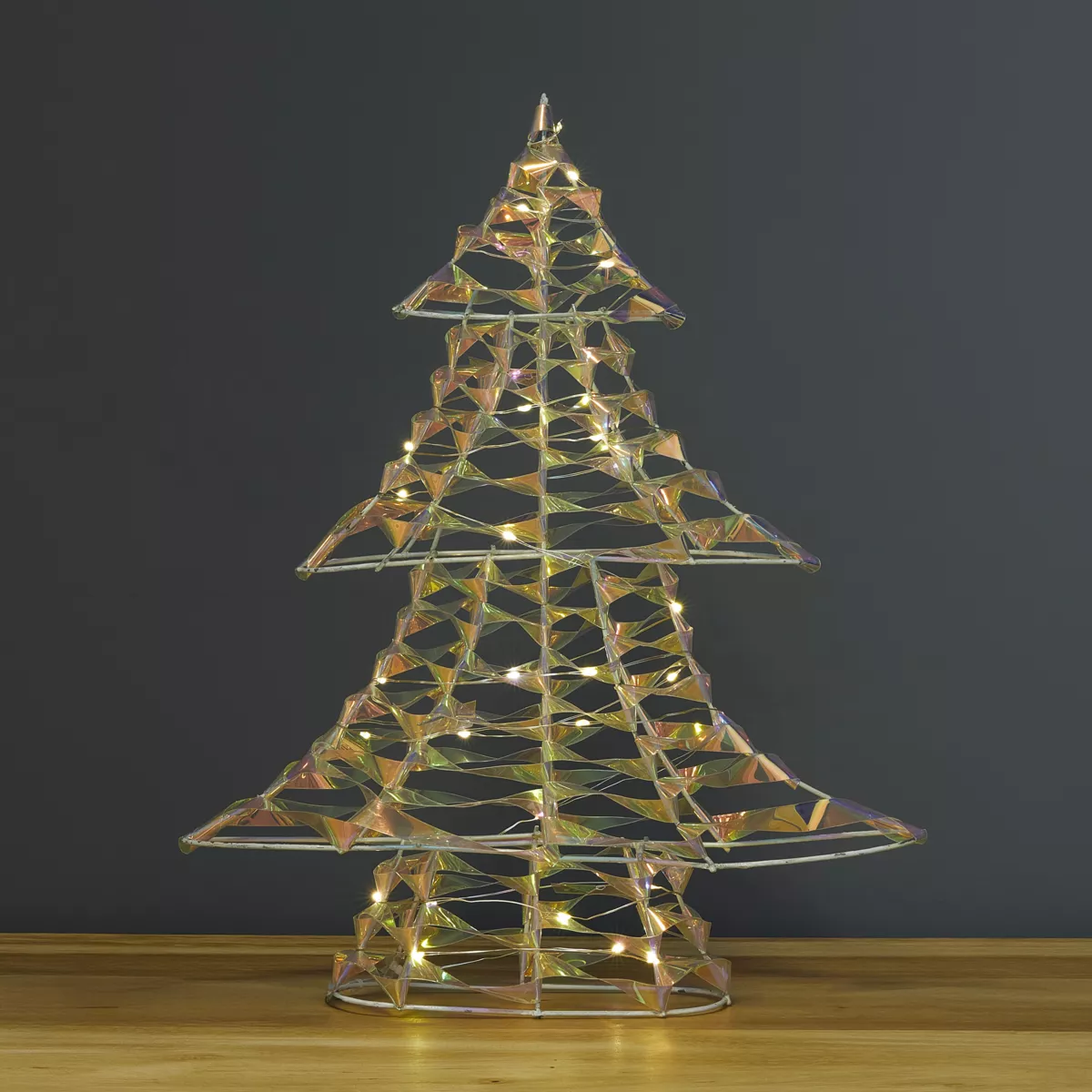 Sapin lumineux à piles 30 LED (H40 cm) Christmas Irisé et blanc chaud