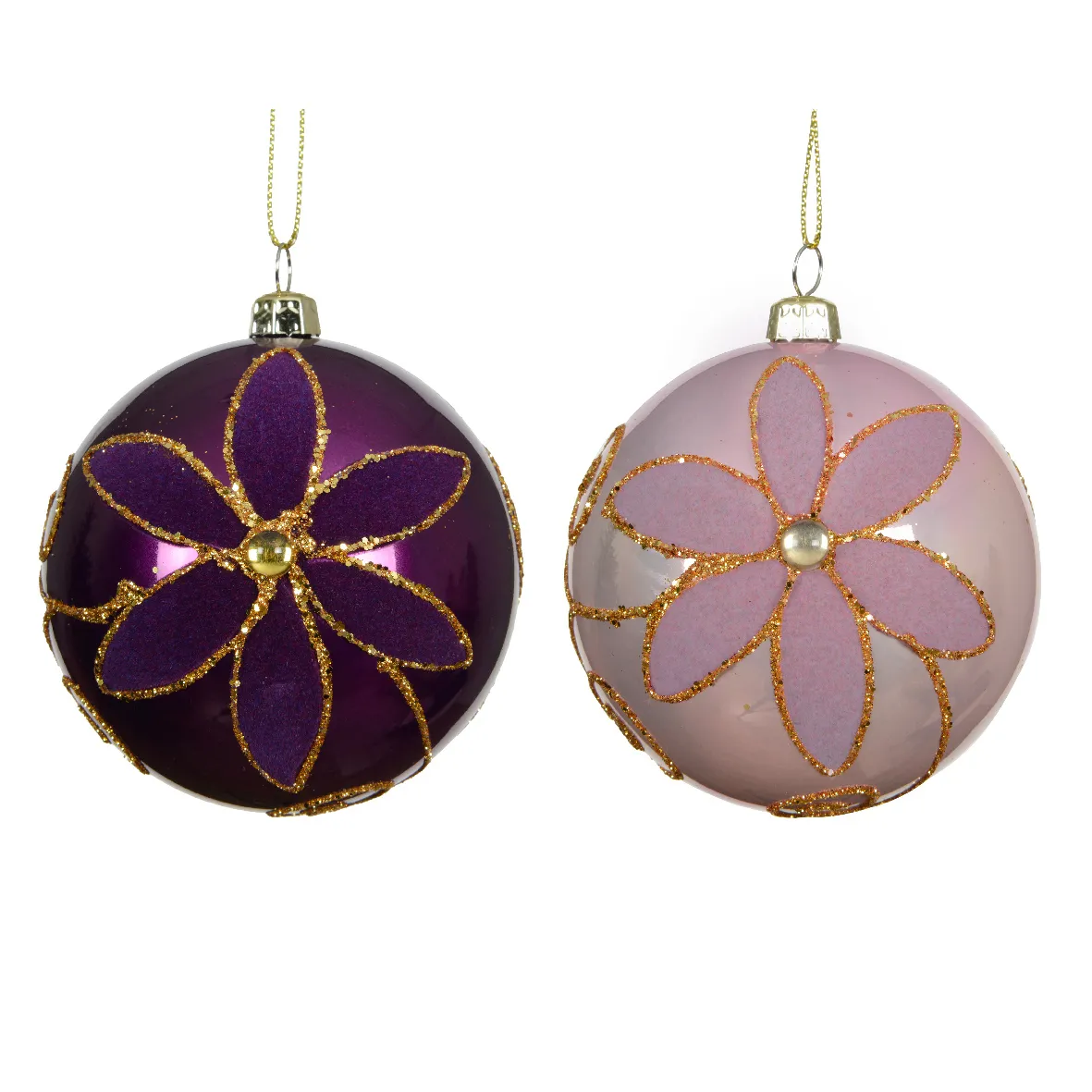 Set di 12 palline di Natale (D80 mm) Fiori maestosi Fico e rosa