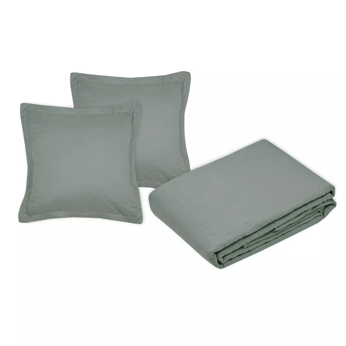 Colcha acolchada y dos fundas de almohada (240 x 220 cm) Cléo Verde Pino