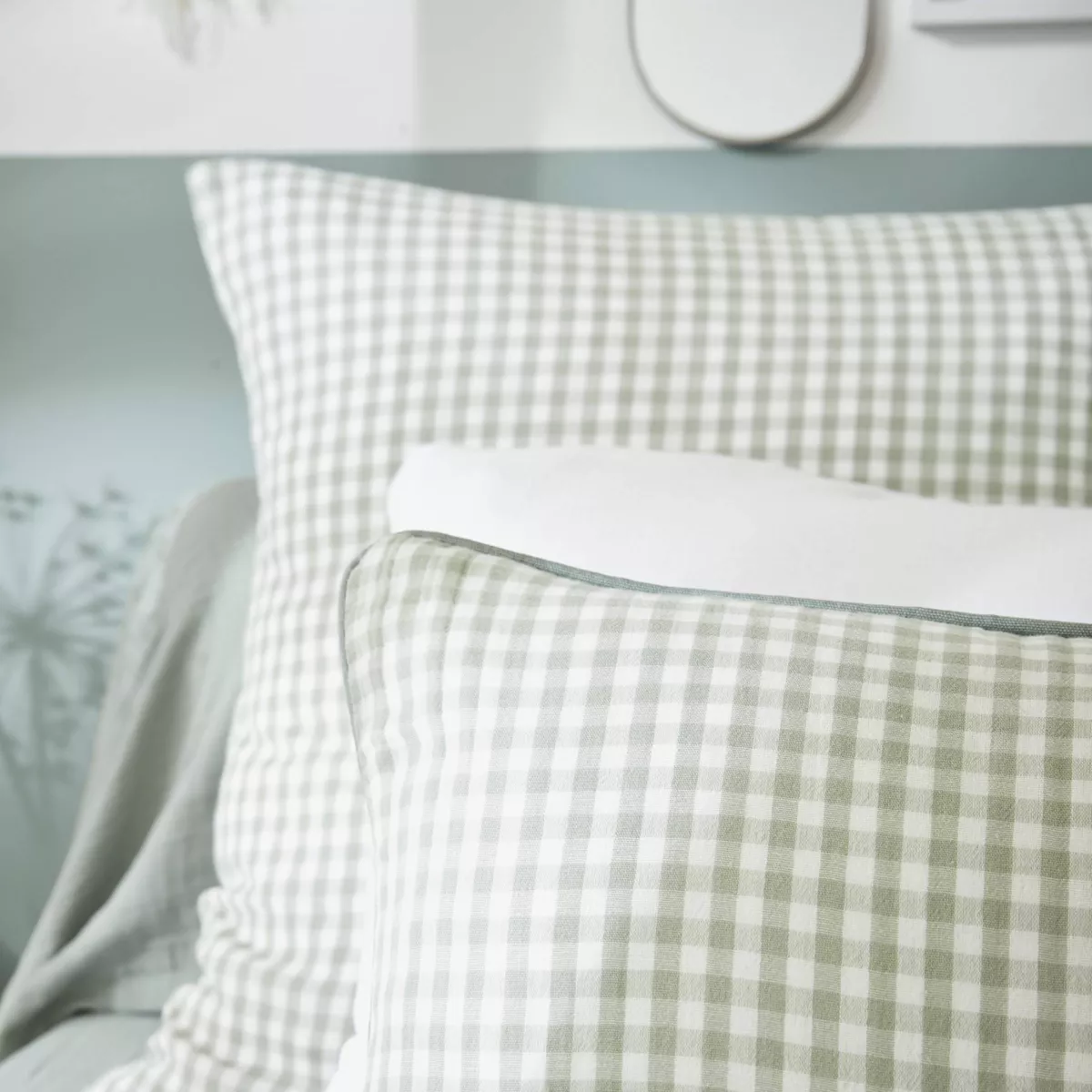 Taie d'oreiller rectangulaire gaze de coton (50 x 80 cm) Gaïa Vichy Vert eucalyptus