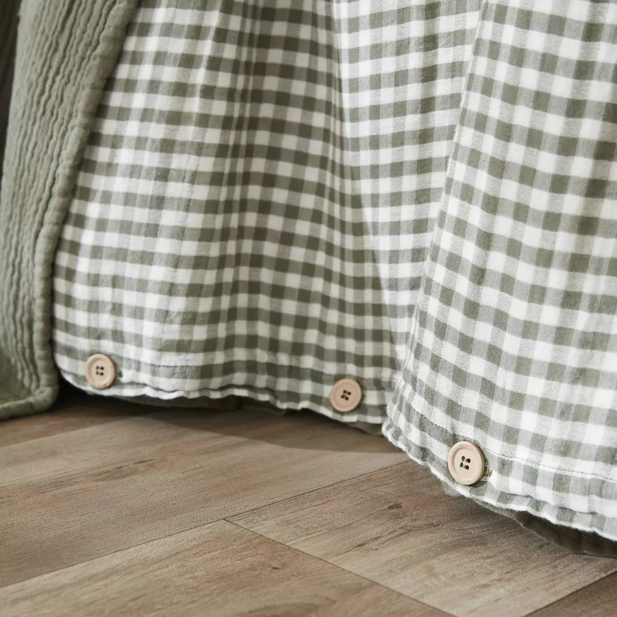 Funda de edredón de algodón gauze (280 x 240 cm) Gaïa vichy Verde romero