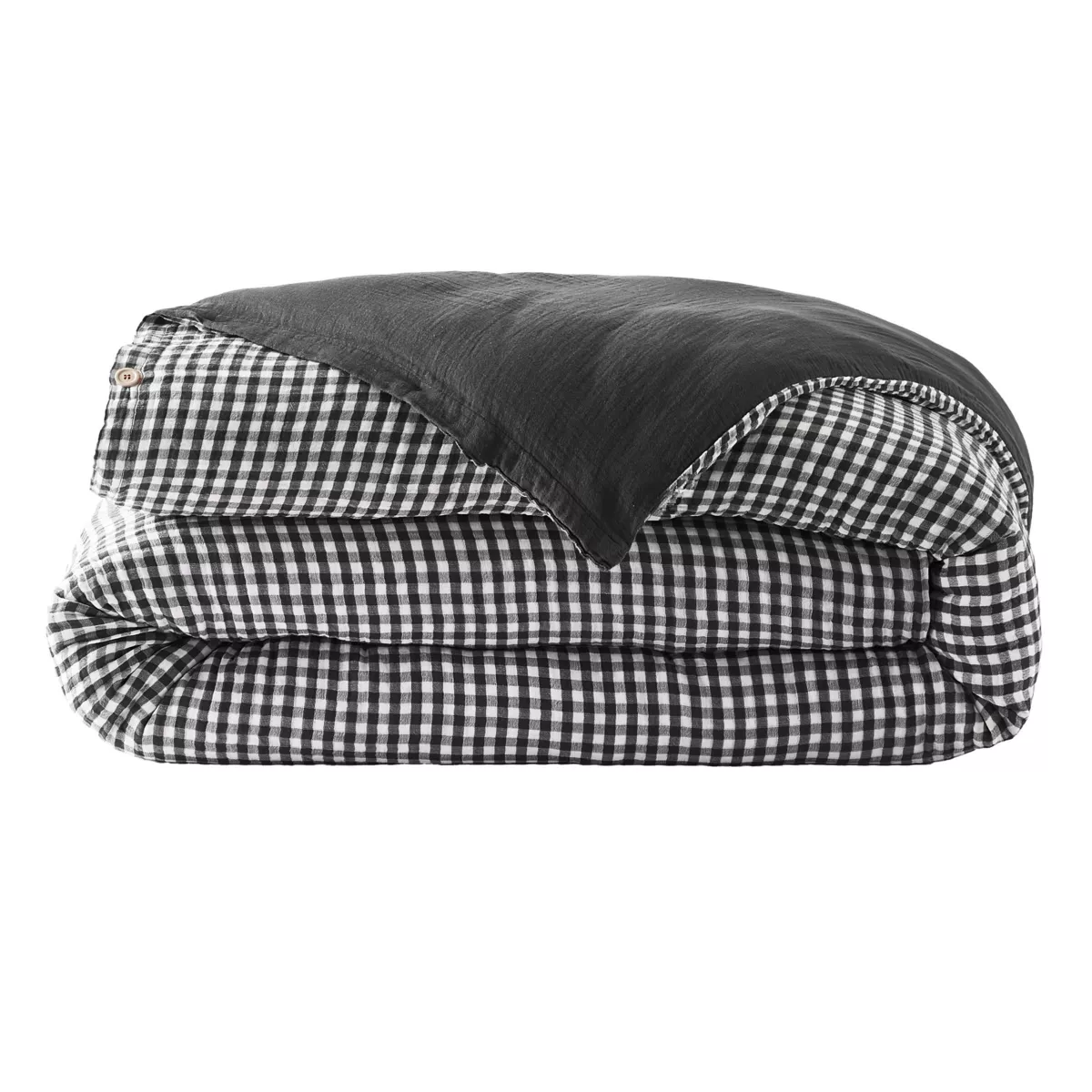 Housse de couette gaze de coton (240 x 220 cm) Gaïa vichy Noir