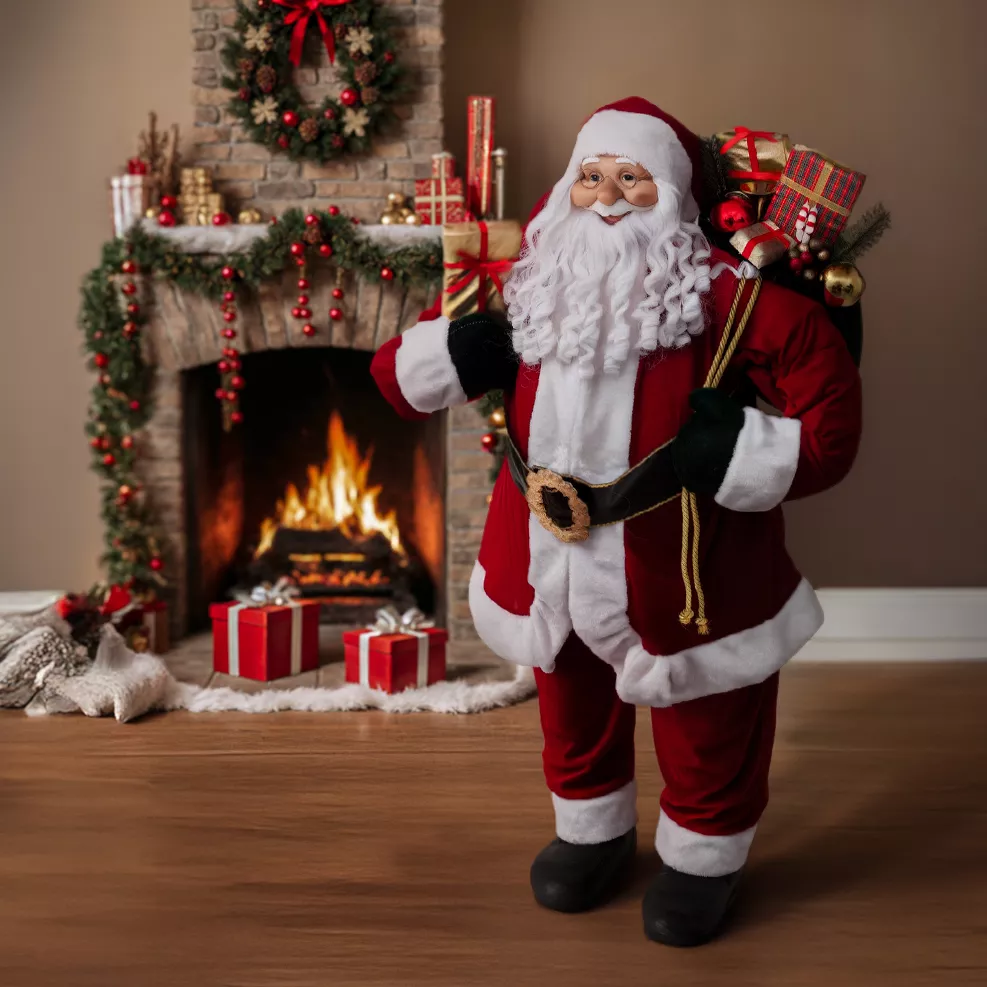 Père Noël déco traditionnel (H124 cm) Velours