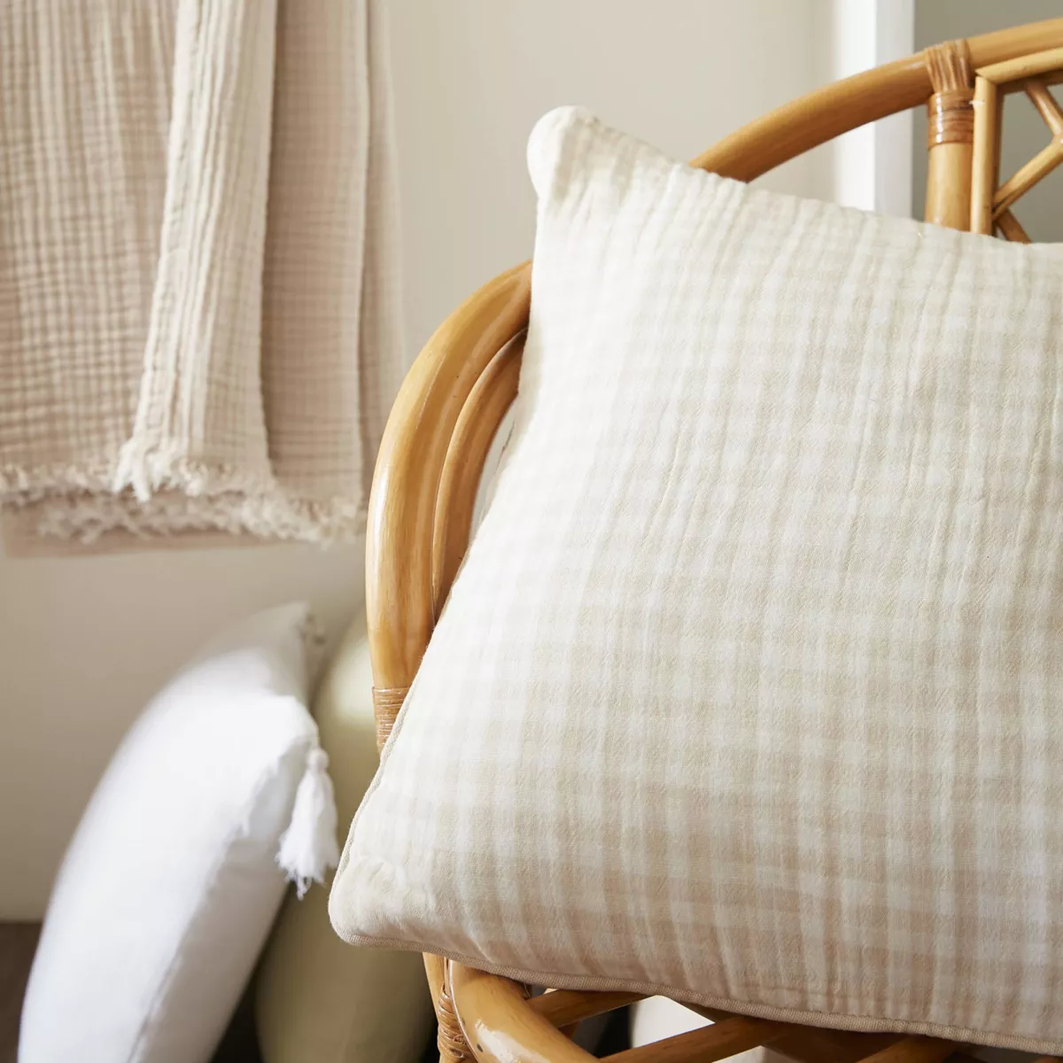 Coussin rectangulaire gaze de coton (40 x 60 cm) Vickie Beige