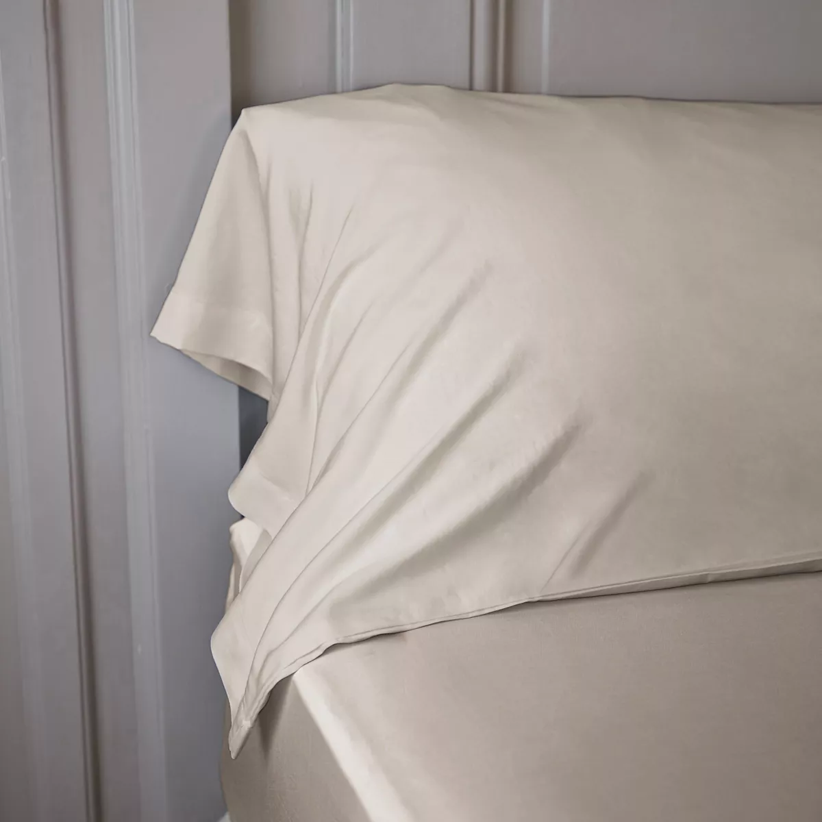 Taie de traversin satin de bambou (L185 cm) Salomé Beige pampa 1