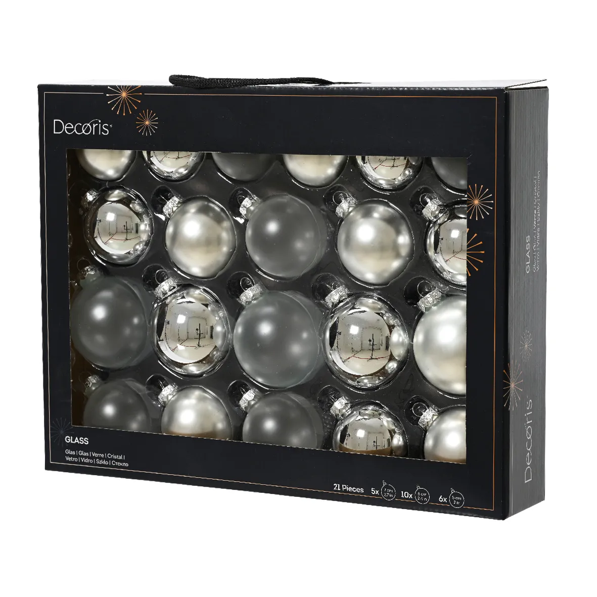 Set di 21 palline di natale in vetro (D50 a 70 mm) Assortite Cristallo Argento