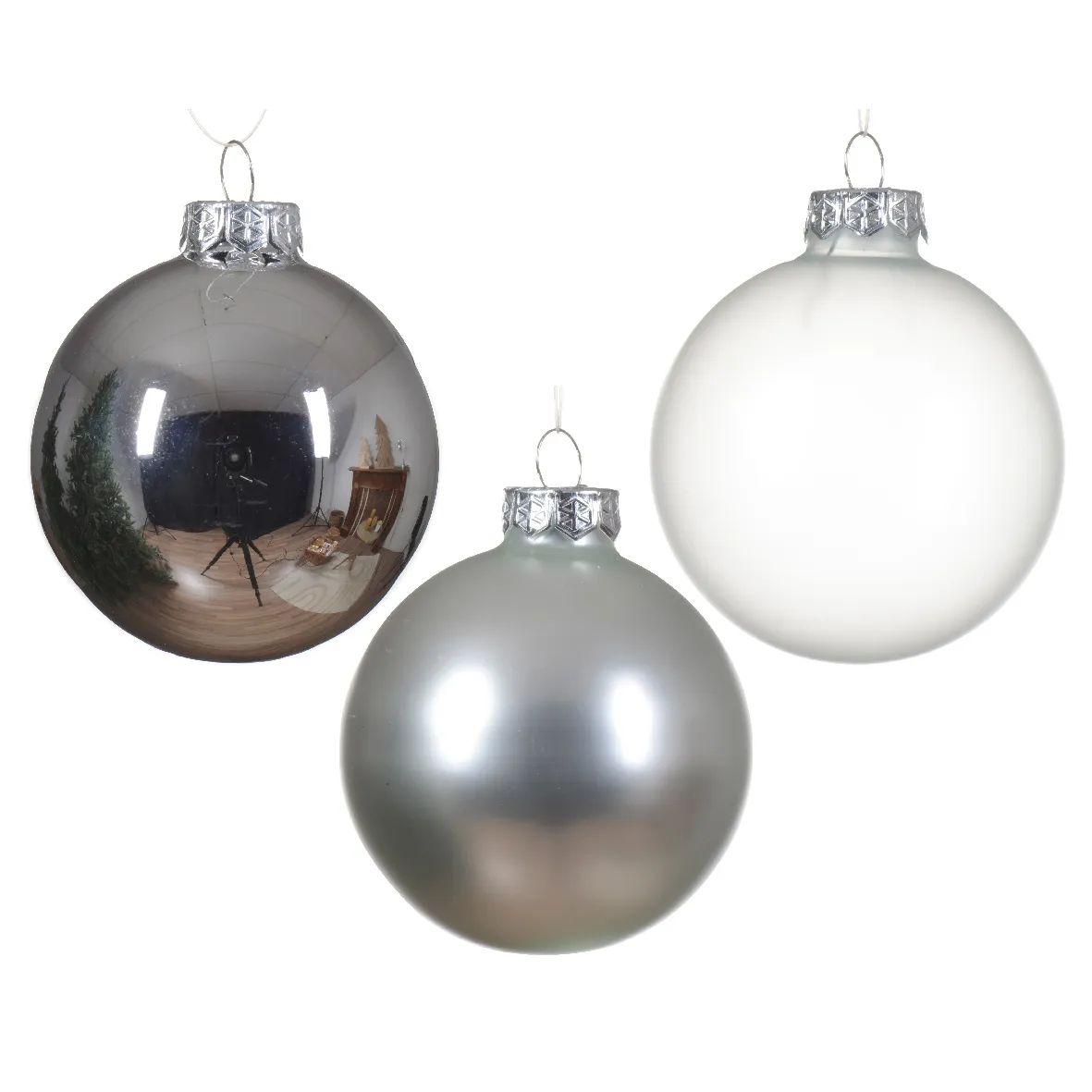 Set di 21 palline di natale in vetro (D50 a 70 mm) Assortite Cristallo Argento