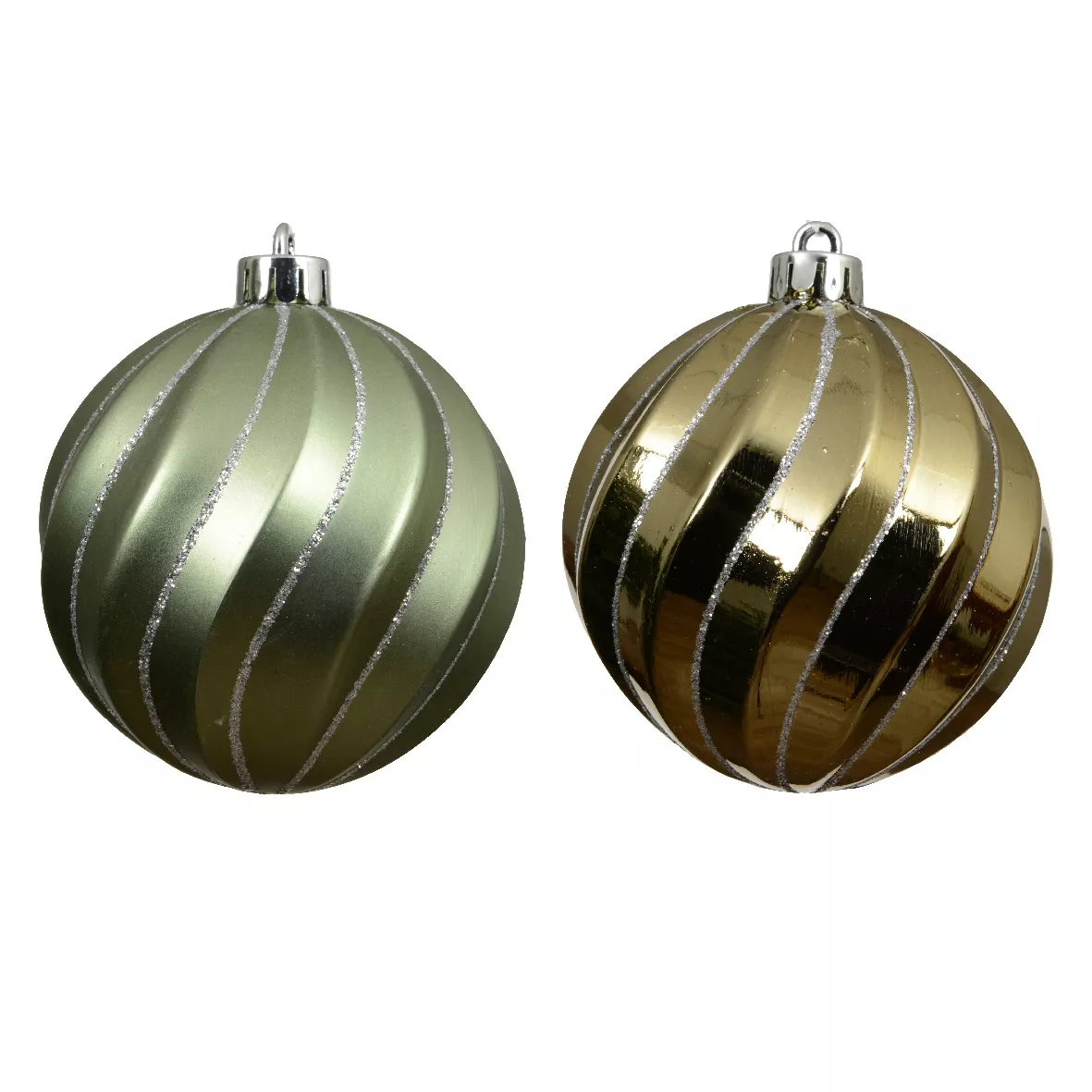 LOT DE 6  Boule polystyrene dia8-H8cm vert romarin Glam chic pailleté argent