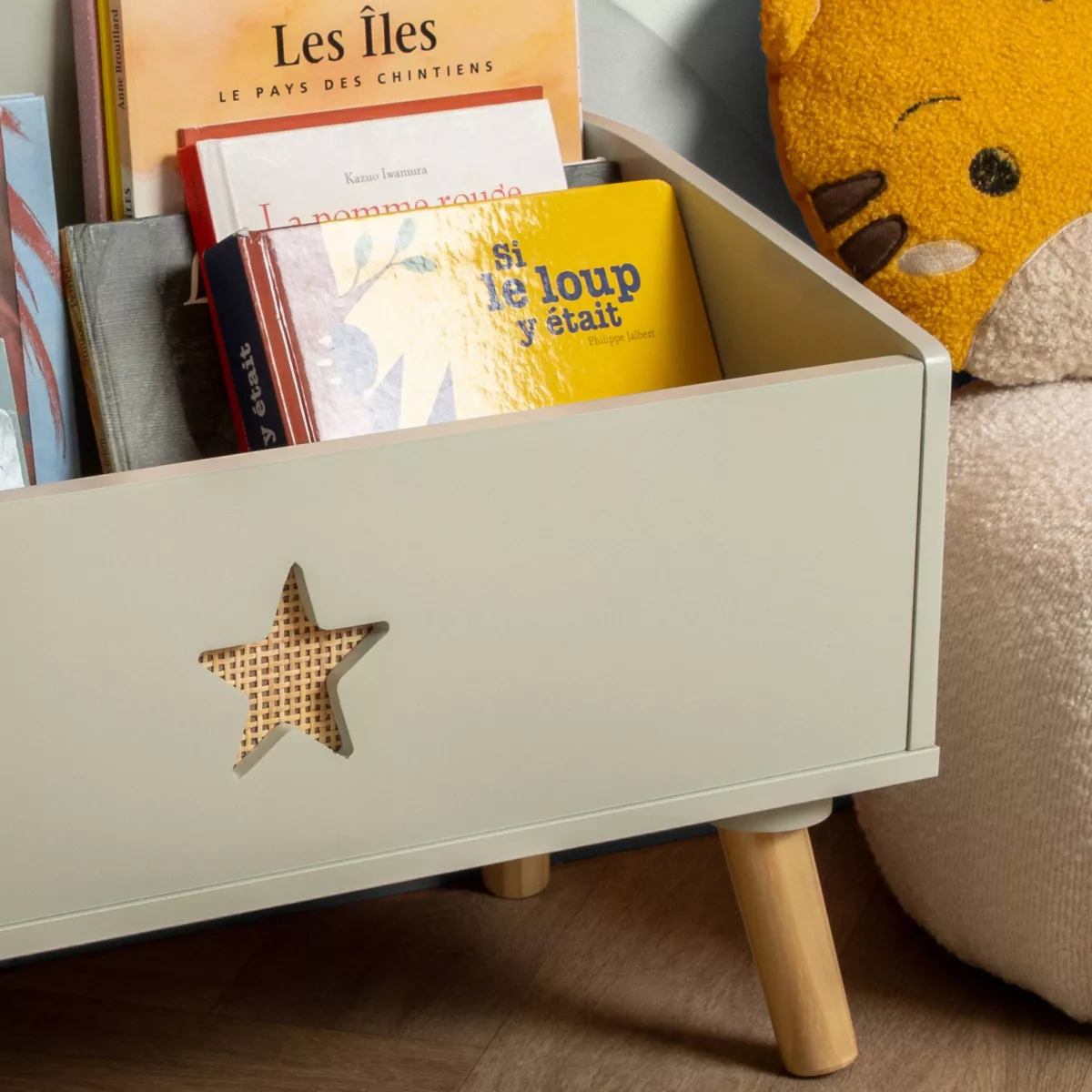 Contenitore porta giocattoli bambino legno (H44 cm) Stars Verde