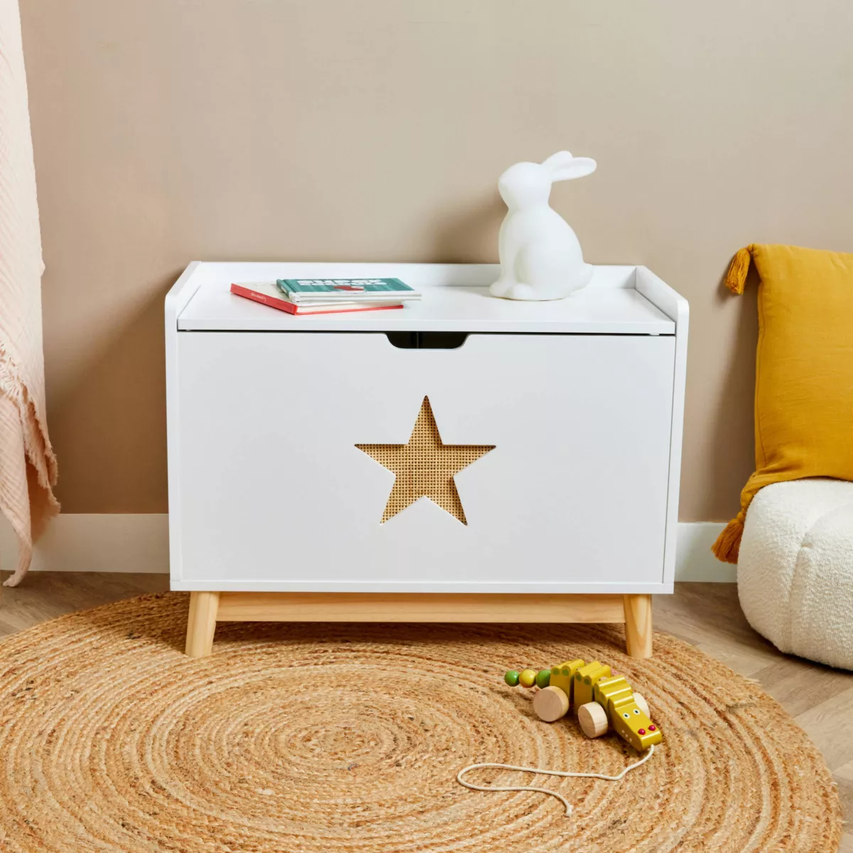 Baule portagiochi bambino legno (H51 cm) Stars Bianco