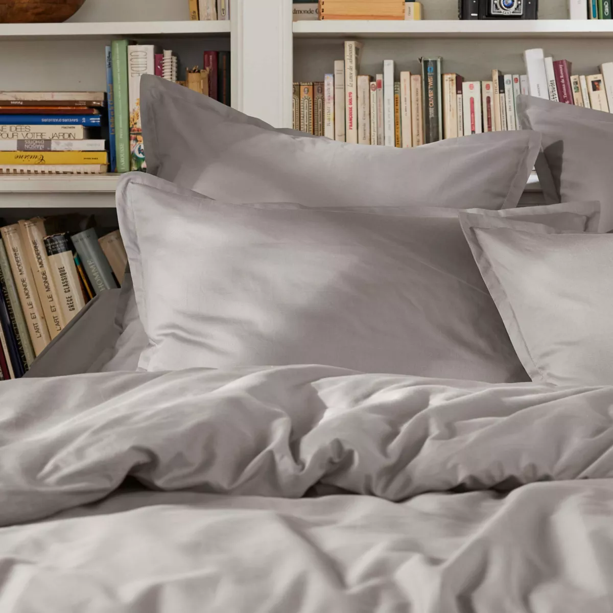 Housse de couette percale de coton (260 x 240 cm) Cali Gris clair
