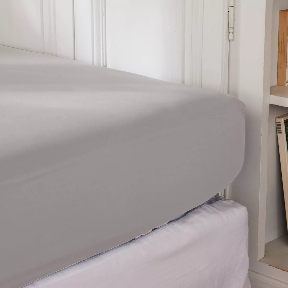 Drap housse percale de coton (90 x 200 cm) Cali Gris clair
