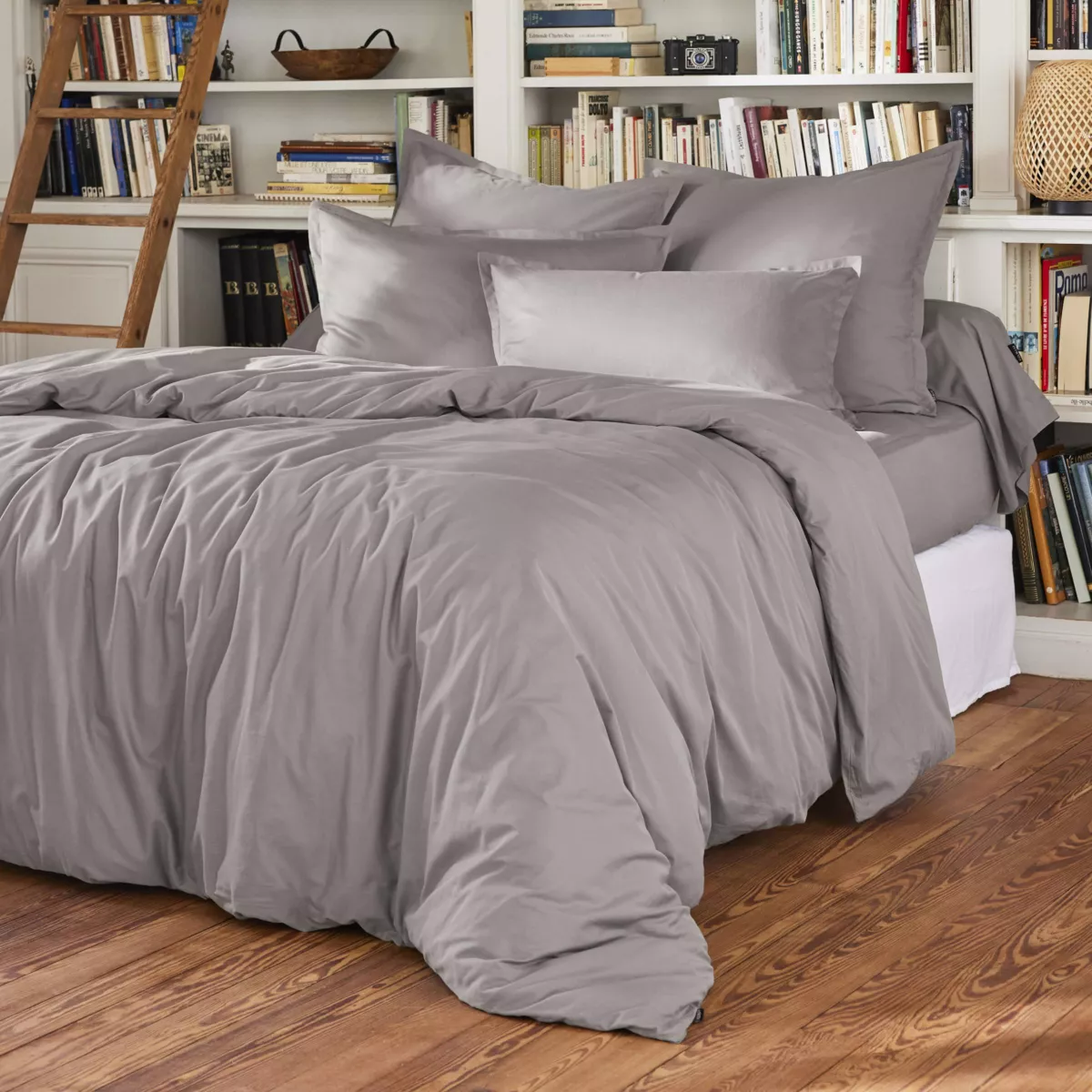 Drap housse percale de coton (90 x 200 cm) Cali Gris clair