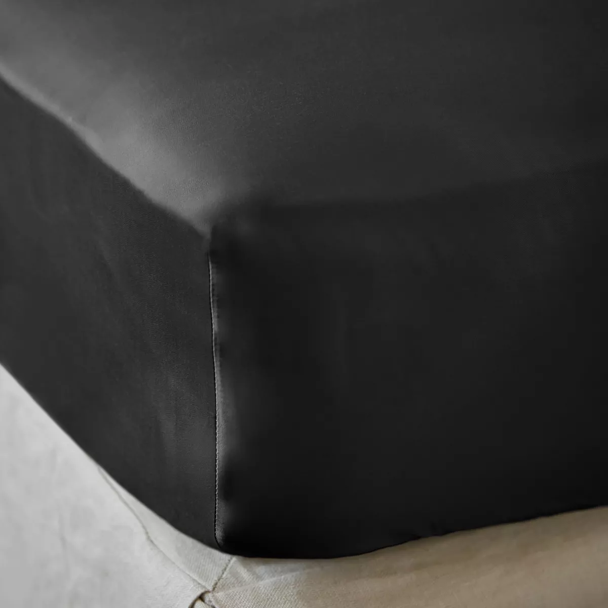 Drap housse satin de bambou (90 x 200 cm) Sienna Noir