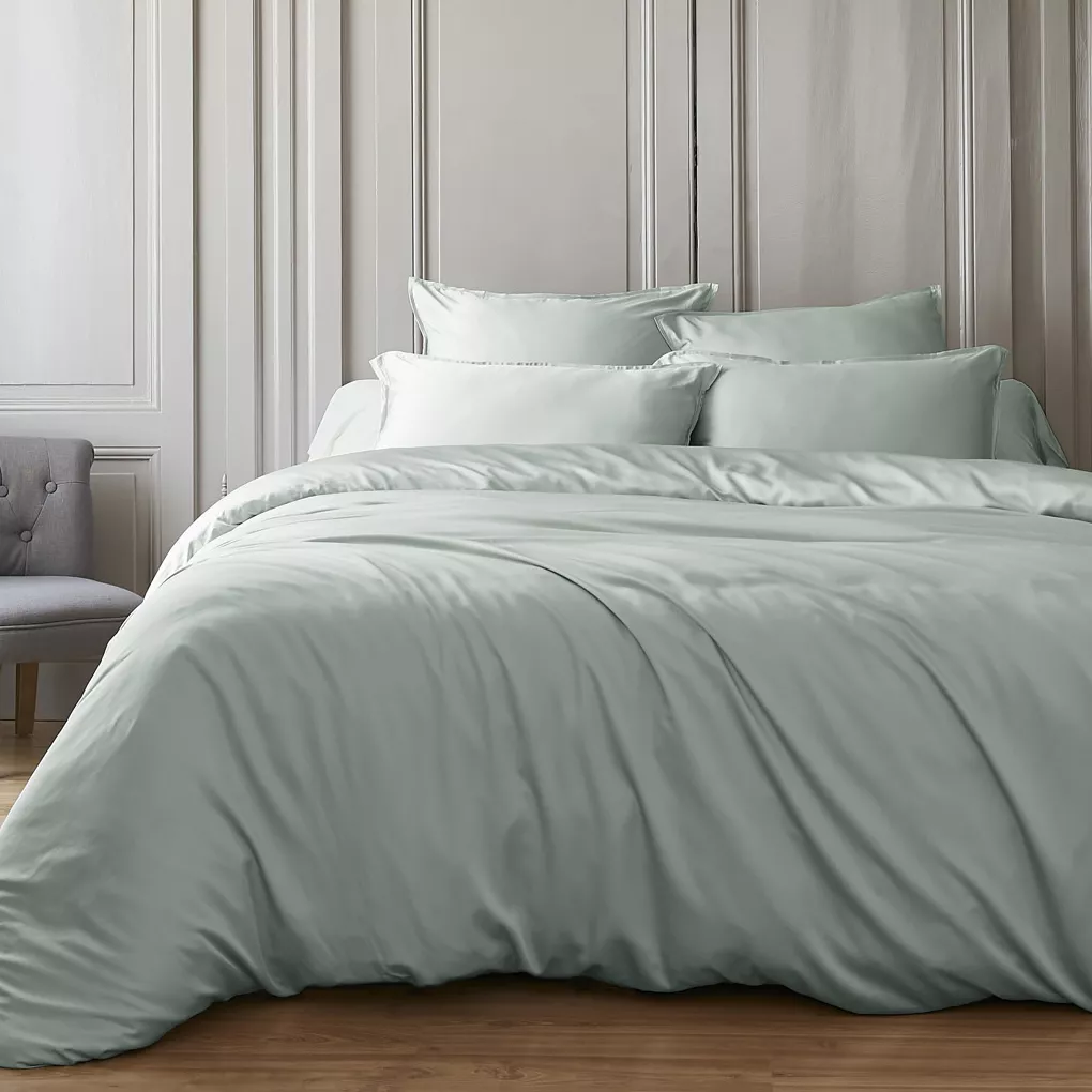 Funda nórdica de satén de bambú (200 x 200 cm) Sienna Verde eucalipto