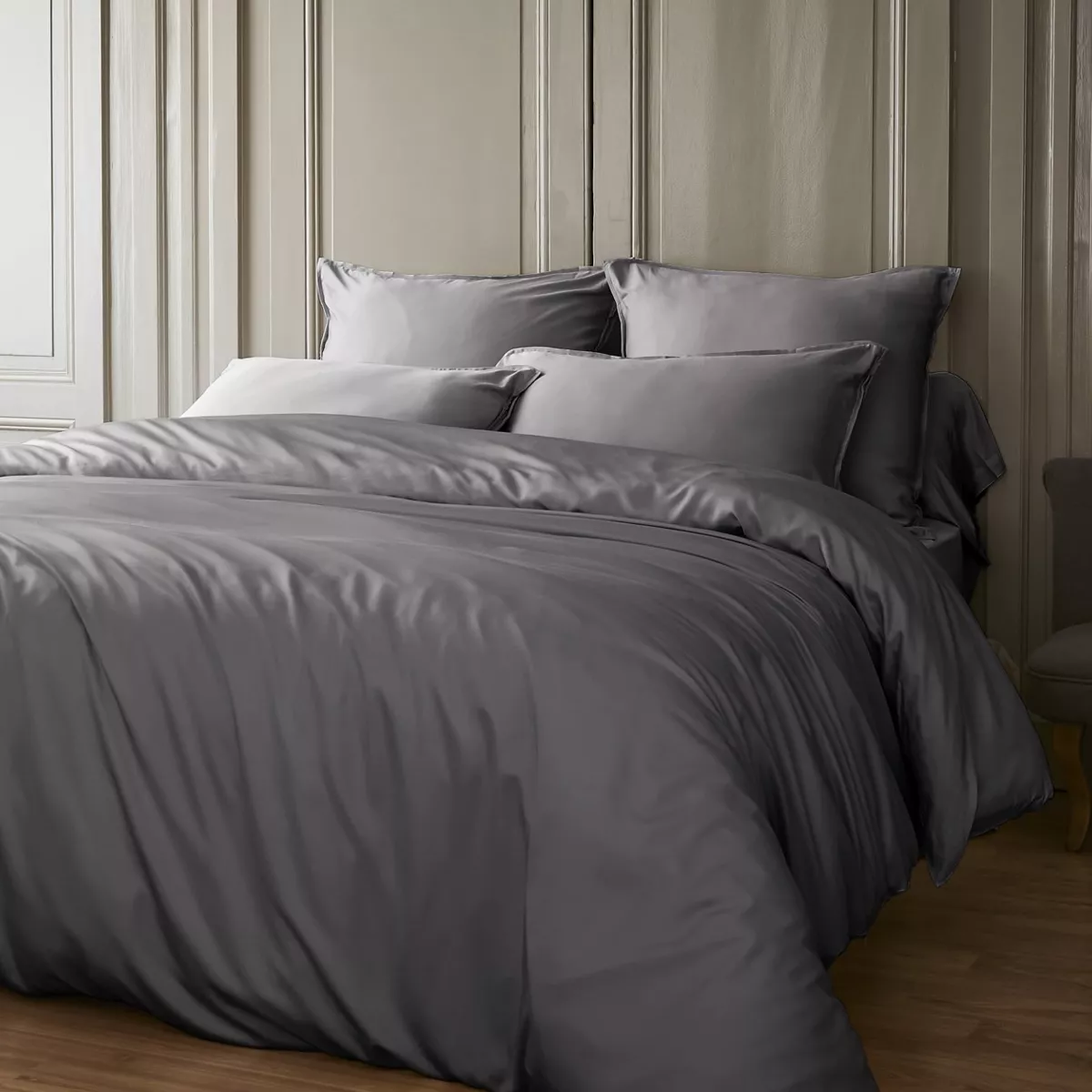 Federa quadrata in satin di bambù (80 x 80 cm) Sienna Grigio granito