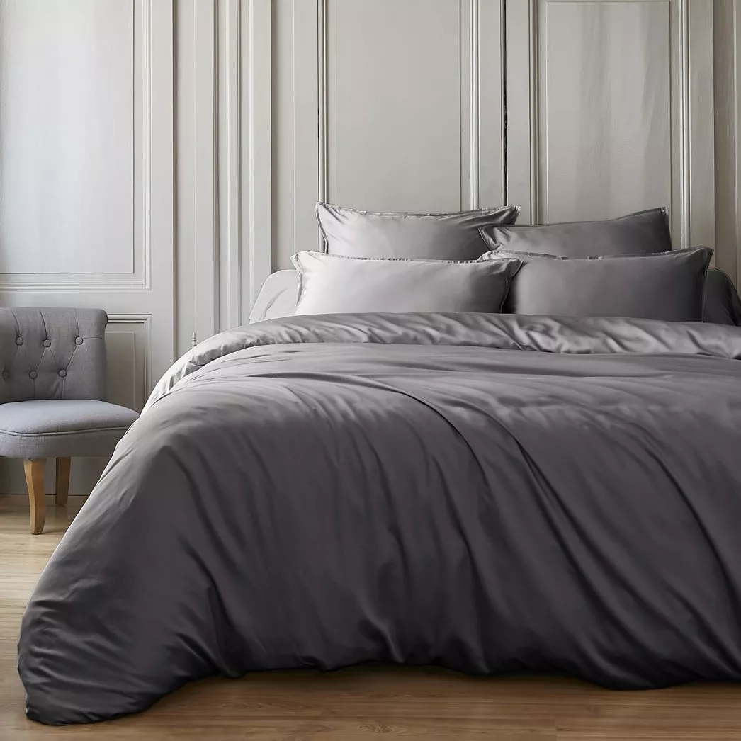 Copripiumino in satin di bambù (140 x 200 cm) Sienna Grigio granito