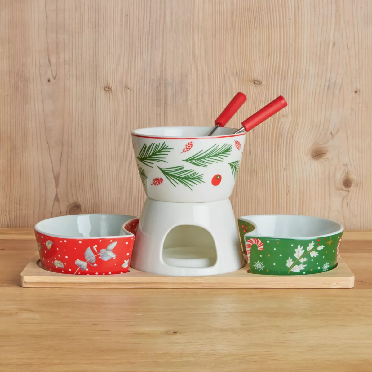 Set per fonduta al cioccolato in porcellana Natale Goloso