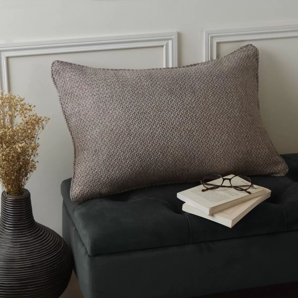 Coussin rectangulaire effet chiné (40 x 60 cm) James Gris galet