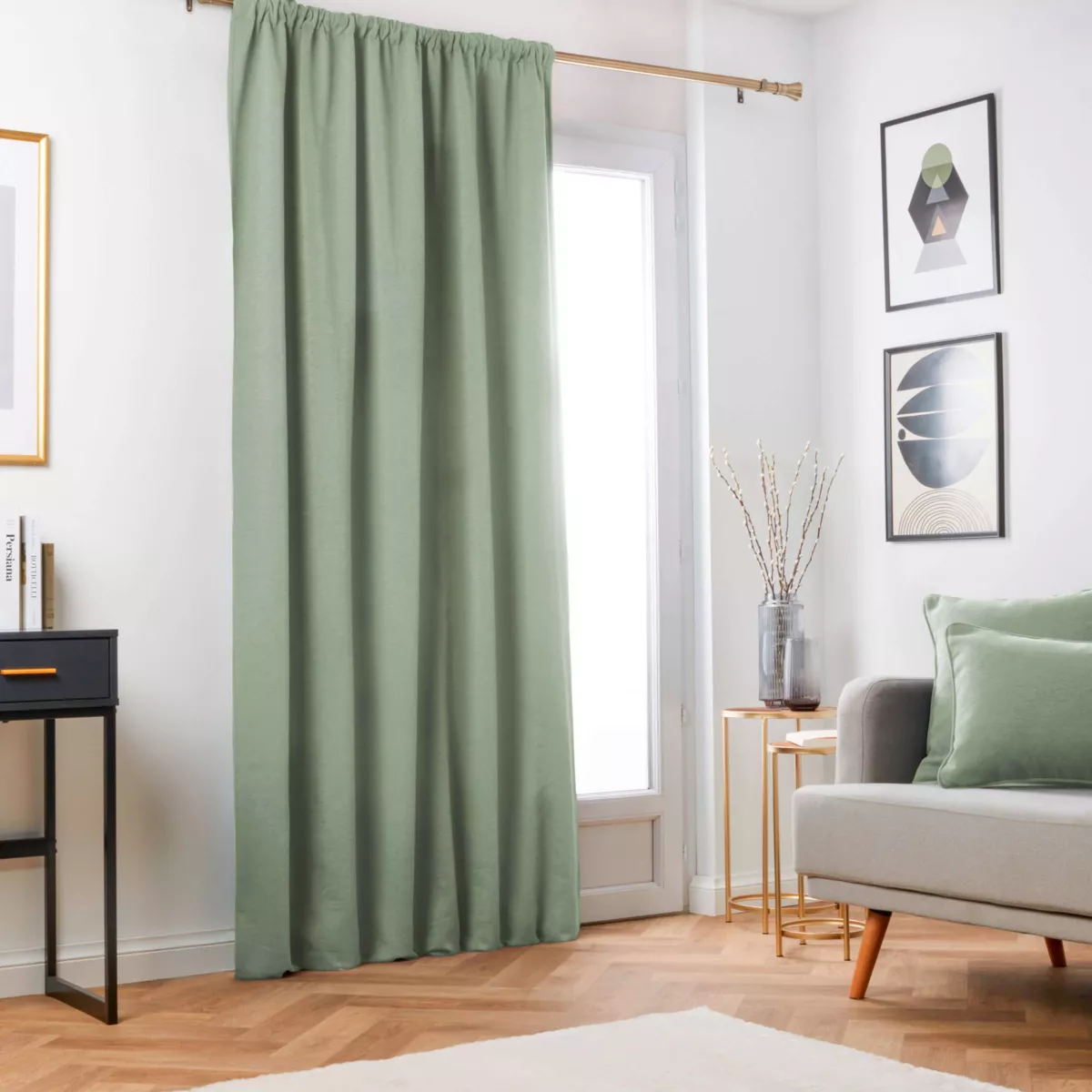 Tenda oscurante termica con fettuccia arricciata (140 x 240 cm) Mezzanotte Verde kaki