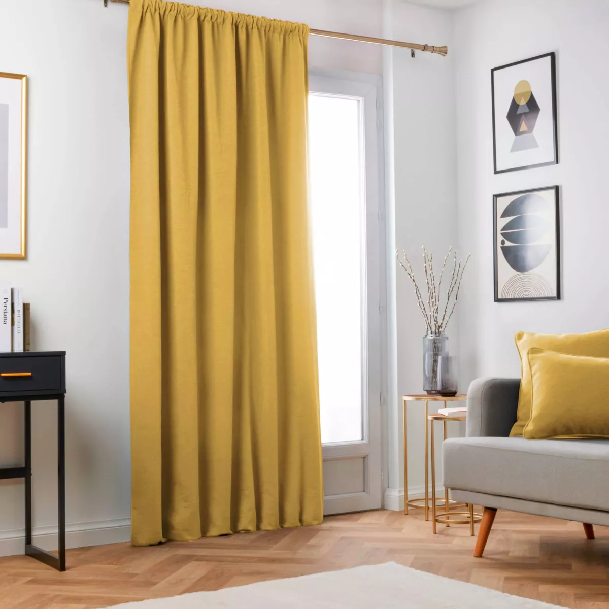 Tenda oscurante termica con fettuccia arricciata (140 x 240 cm) Mezzanotte Giallo ocra
