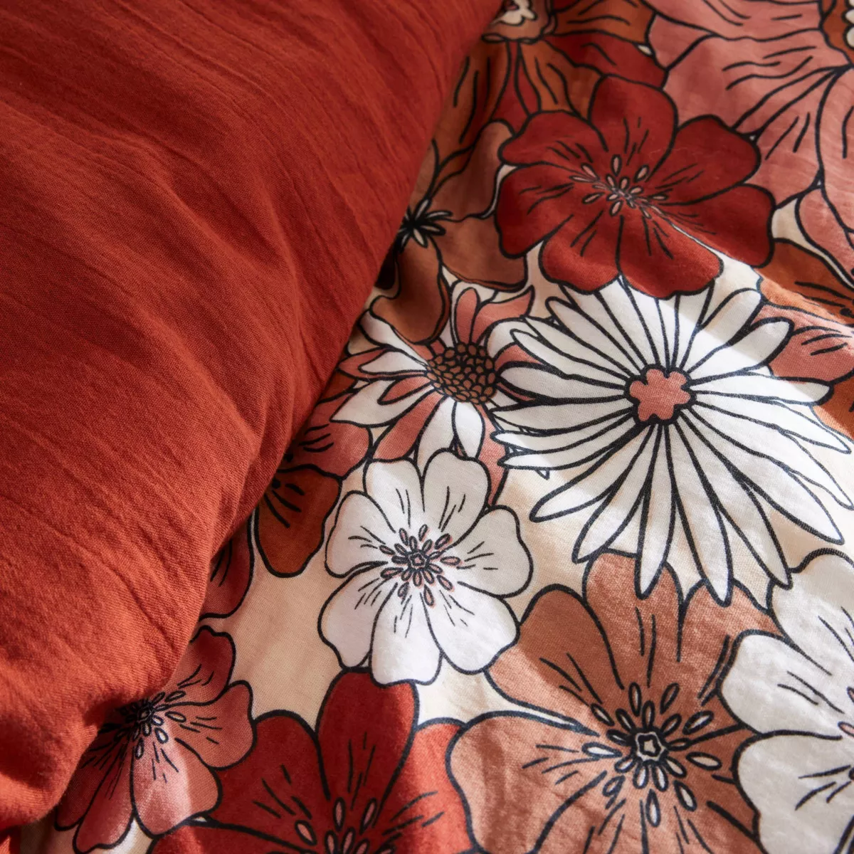 Funda de edredón de gasa de algodón (140 x 200 cm) Gaïa azalea Terracotta