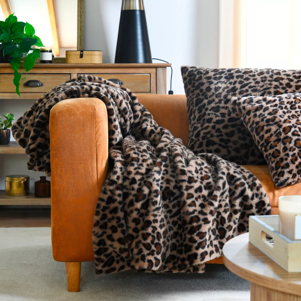 Plaid fausse fourrure léopard (130 x 160 cm) Fauves Camel