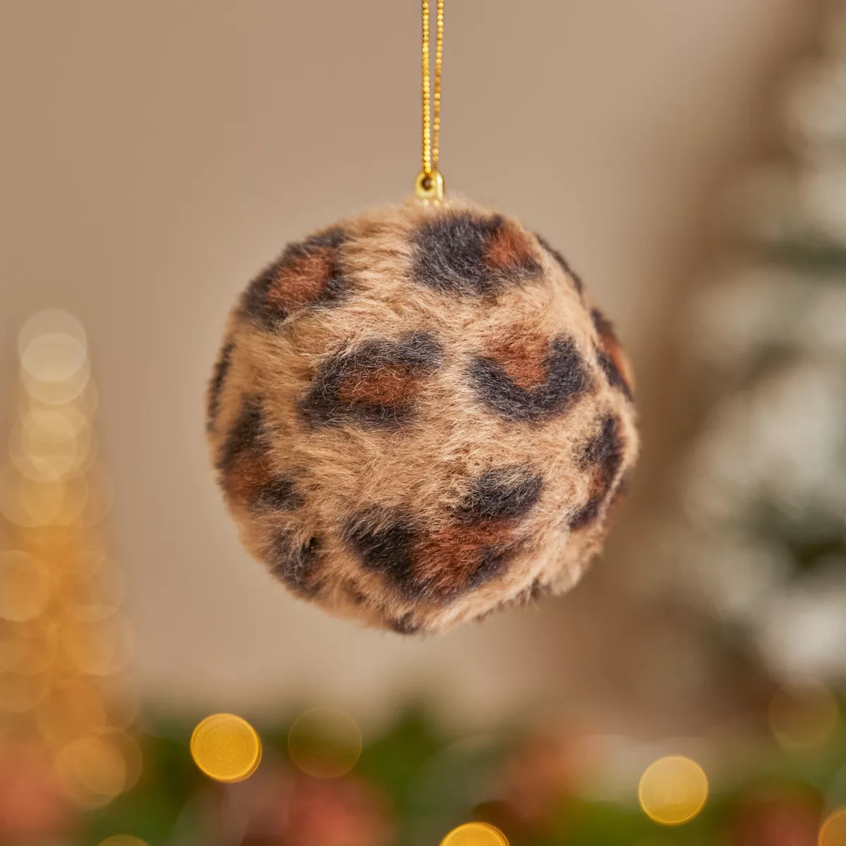 Lot de 12 boules de Noël (D80 mm) Léopard Beige et marron