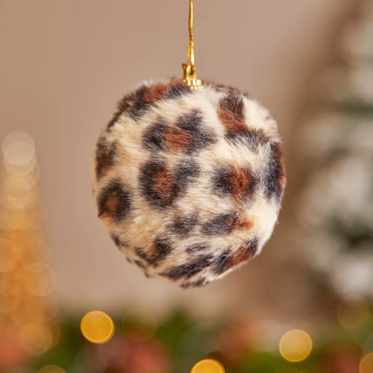 Lot de 12 boules de Noël (D80 mm) Léopard Beige et marron