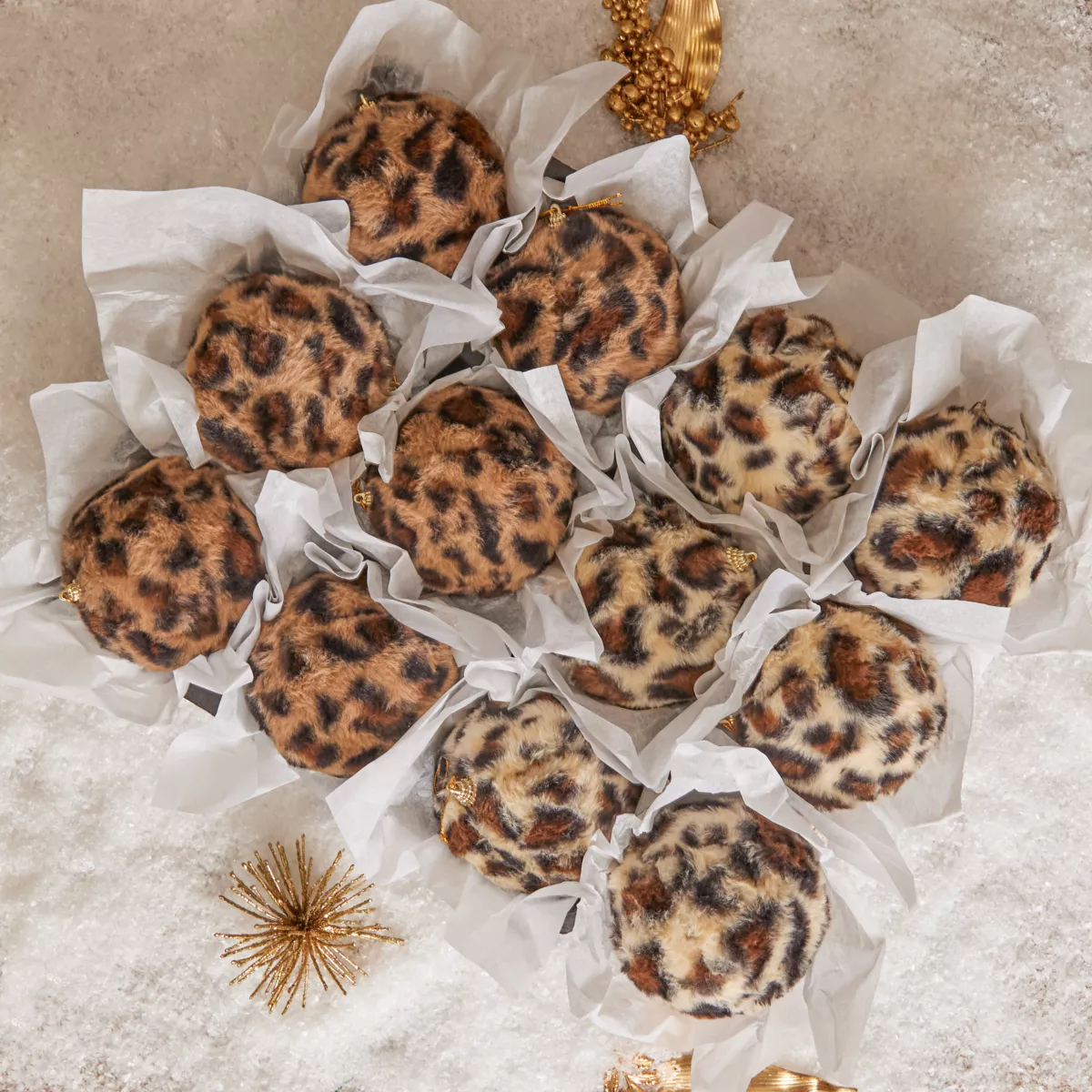 Lot de 12 boules de Noël (D100 mm) Léopard Beige et marron