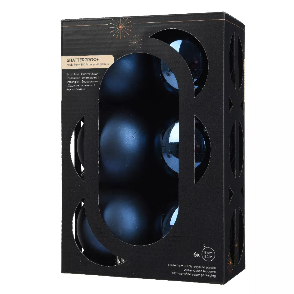 Lot de 6 boules de Noël (D80 mm) Aravis Bleu nuit