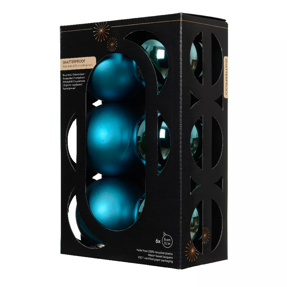 Boite a 6 Boules polystyrene dia8cm folk blue ARAVIS (EMBALLAGE 100% RECYCLE certifié fsc)