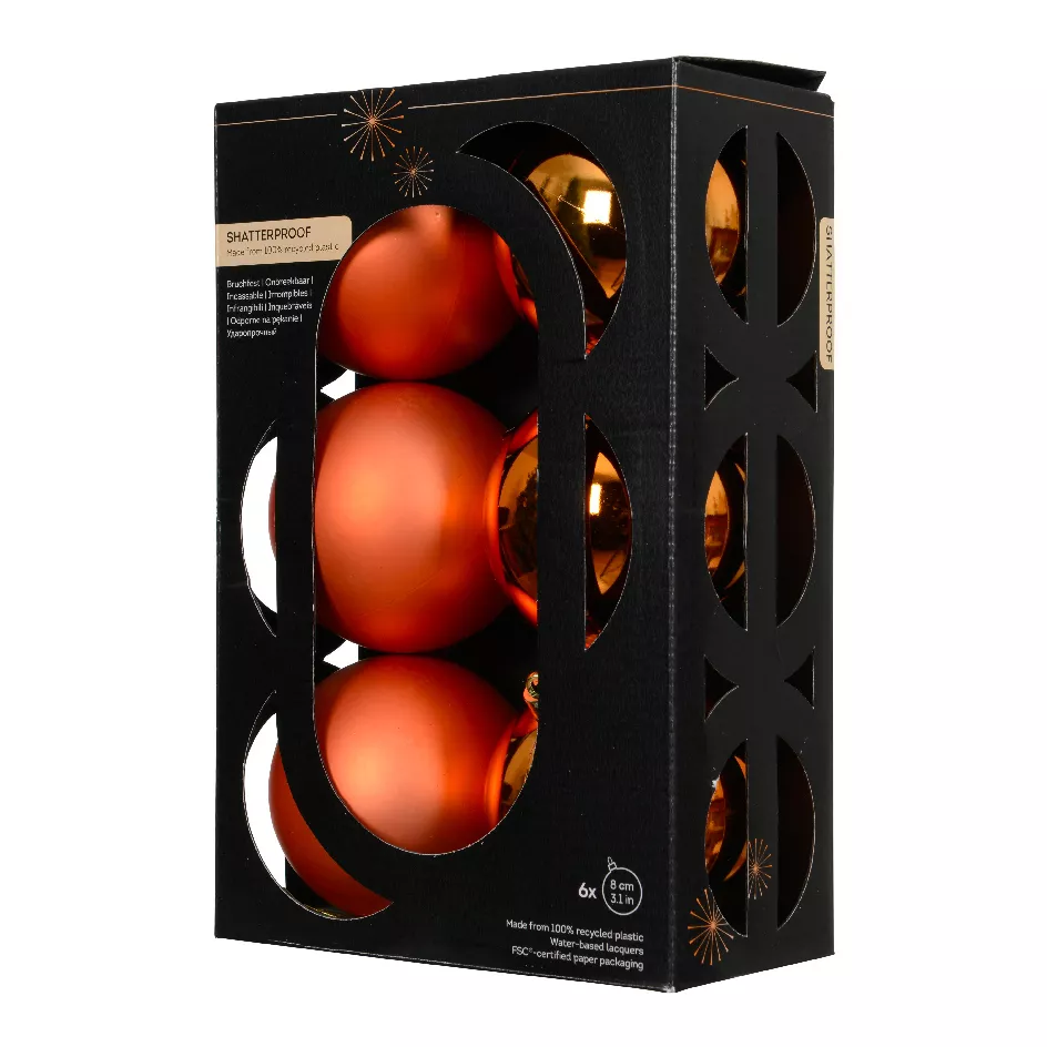 Boite a 6 Boules polystyrene dia8cm warm orange ARAVIS (EMBALLAGE 100% RECYCLE certifié fsc)