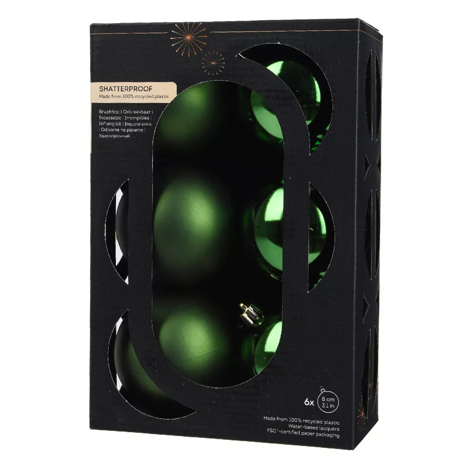 Lot de 6 boules de Noël (D80 mm) Aravis Vert pin