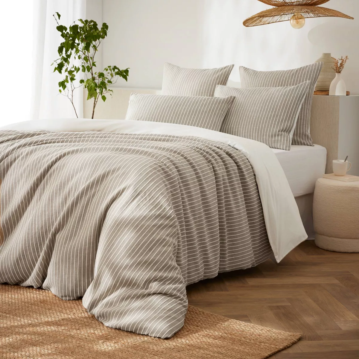 Federa rettangolare reversibile in cotone testurizzato e percale (50 x 80 cm) Alice Ecru