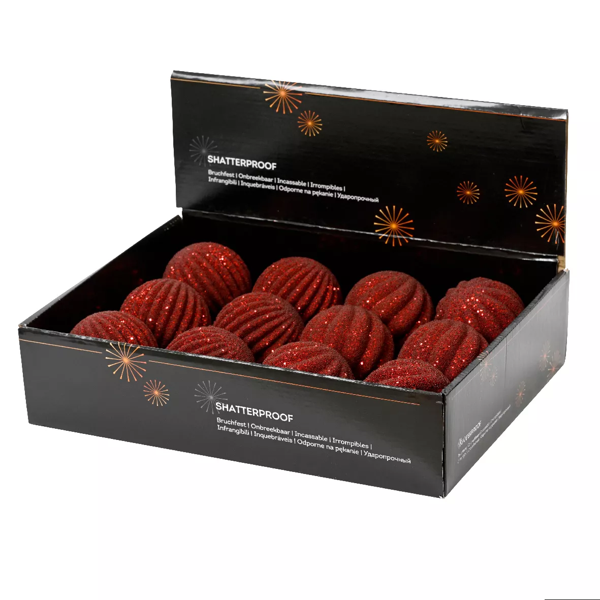 Lot de 12 boules de Noël (D80 mm) Reflet d'or Bordeaux