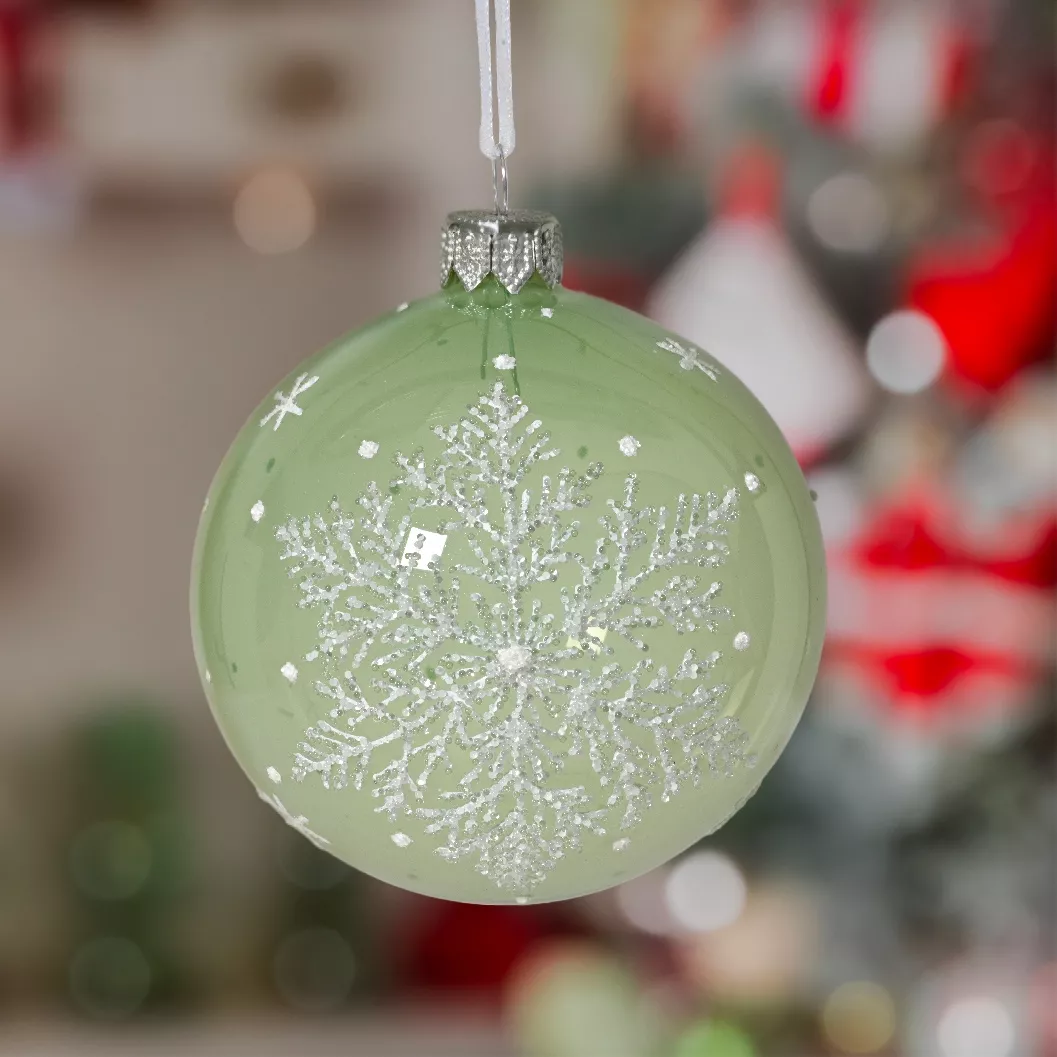 Set von 6 Weihnachtskugeln aus Glas (D80 mm) Feenhafter Schneeflocke Grün