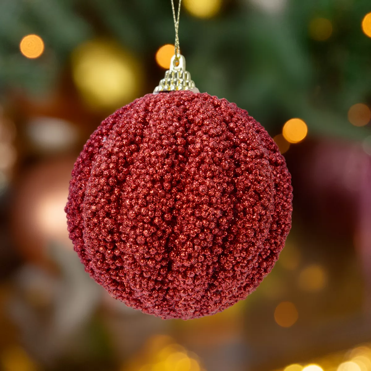 Lot de 12 boules de Noël (D80 mm) Etincelle Rouge