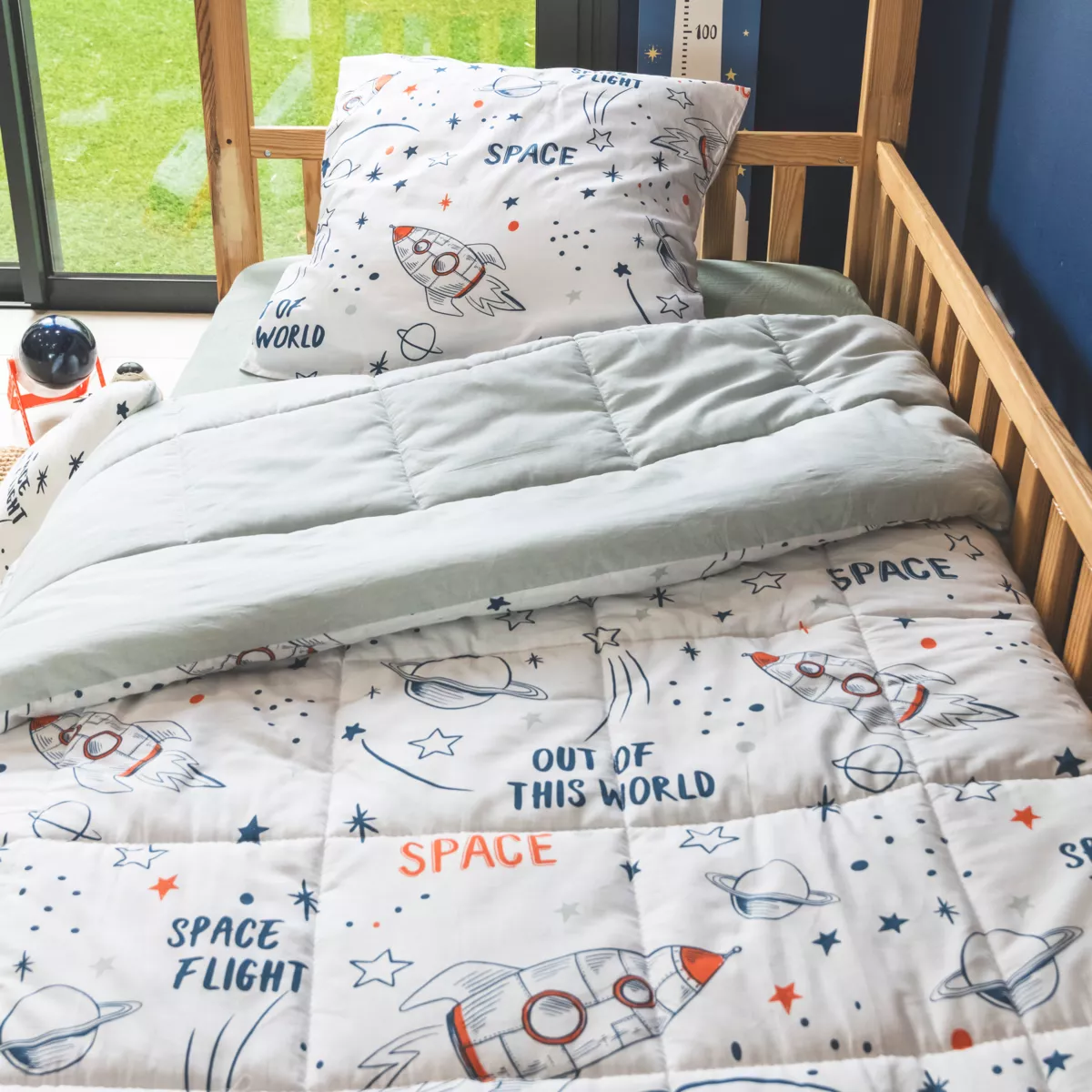 Edredón infantil de algodón estampado (140 x 200 cm) Galaxia Blanca