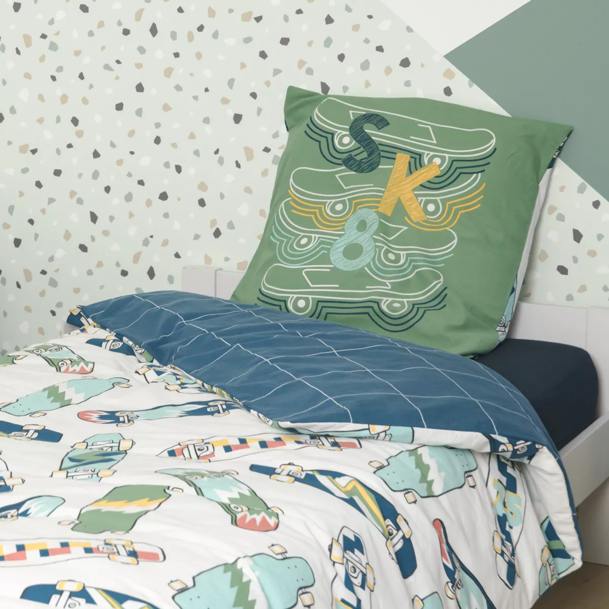 Piumone stampato per bambini in cotone (140 x 200 cm) California Blu