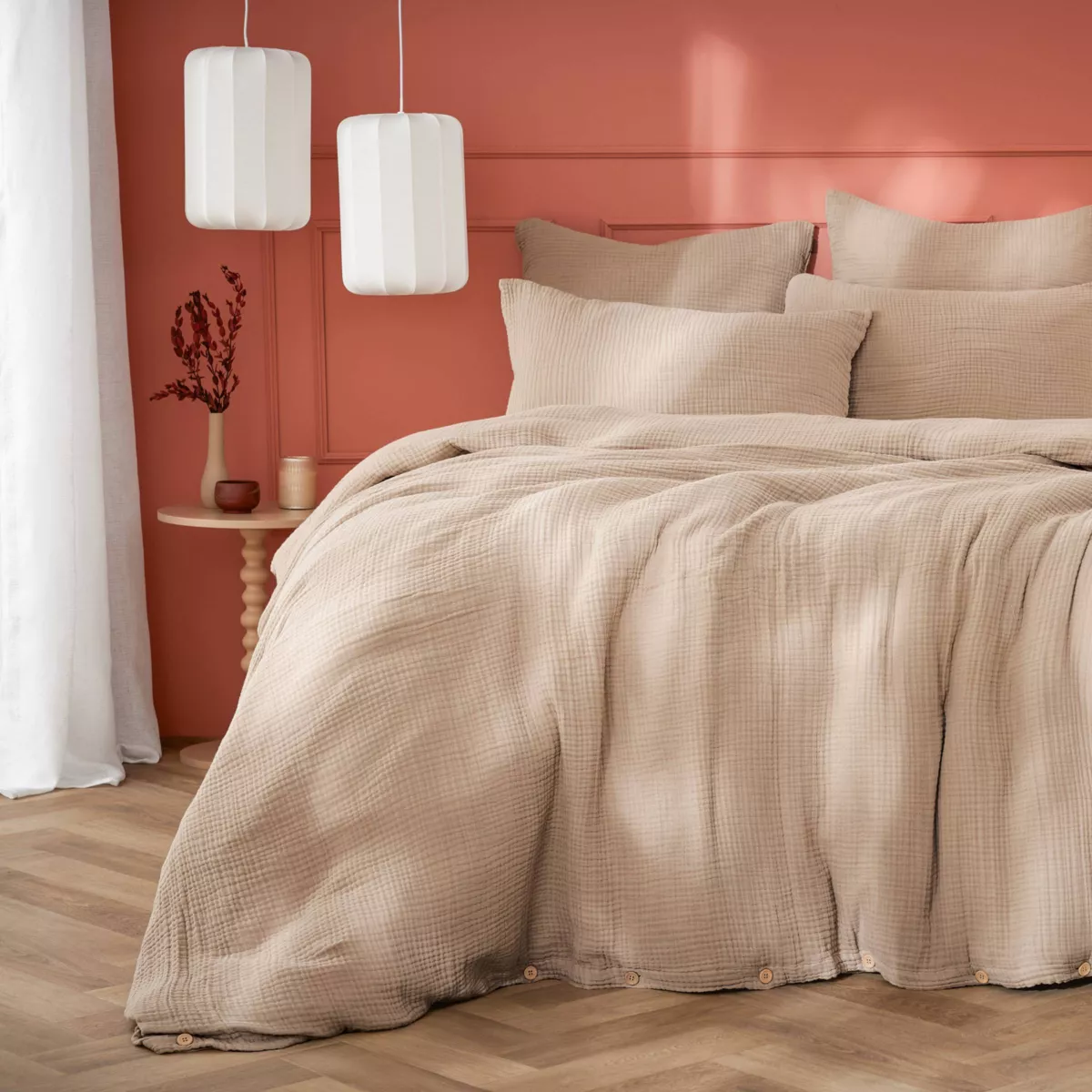 Housse de couette quadruple gaze de coton (280 x 240 cm) Victoria x Gaïa Ficelle