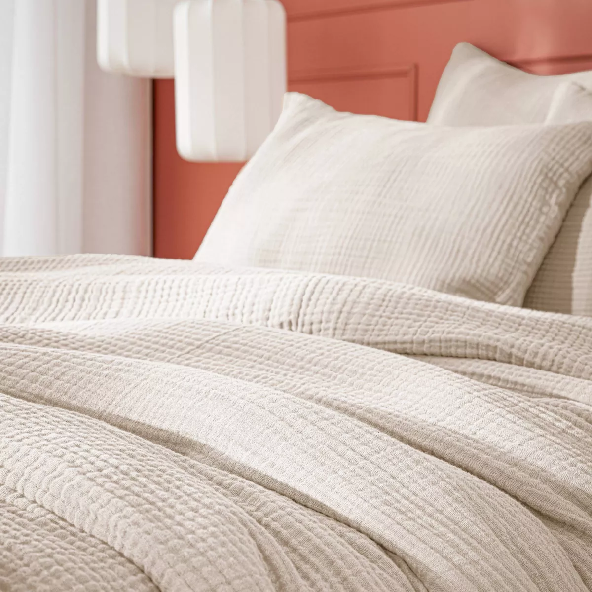 Copripiumino in quadrupla garza di cotone (200 x 200 cm) Victoria x Gaïa Beige pampa