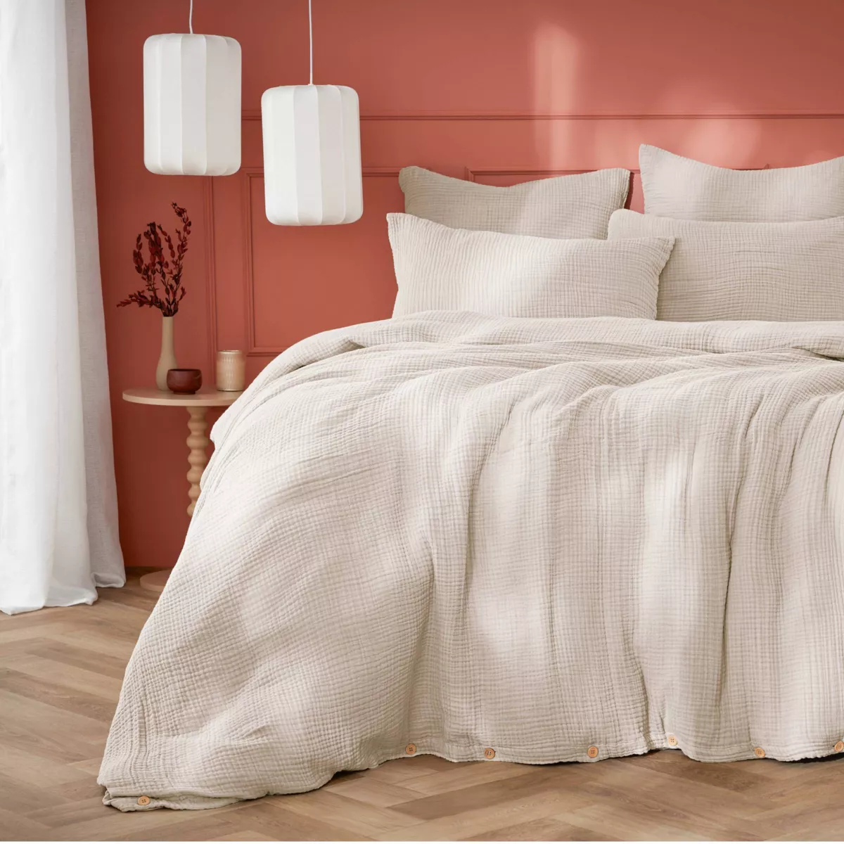 Copripiumino in quadrupla garza di cotone (200 x 200 cm) Victoria x Gaïa Beige pampa