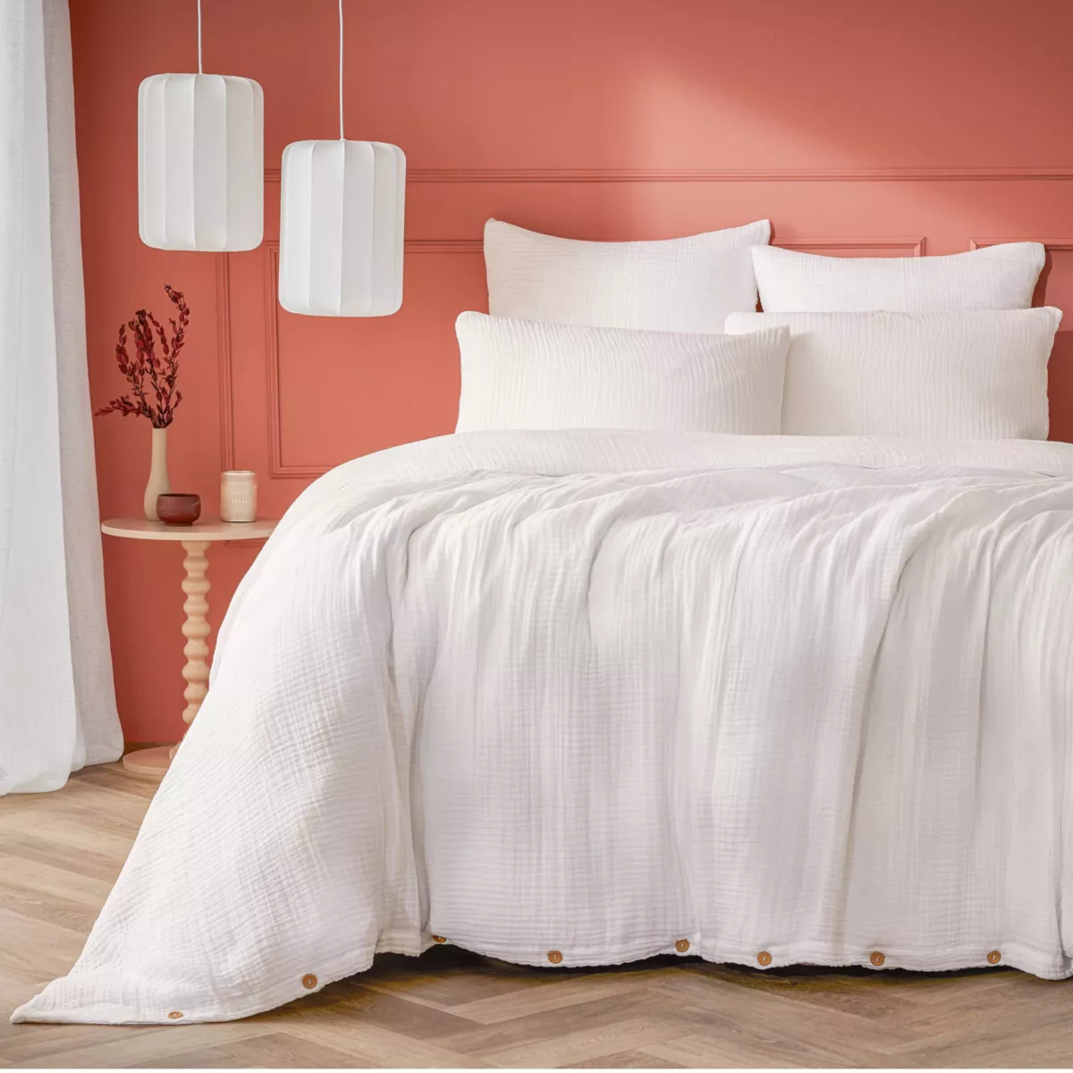Copripiumino in quadrupla garza di cotone (200 x 200 cm) Victoria x Gaïa Bianco chantilly