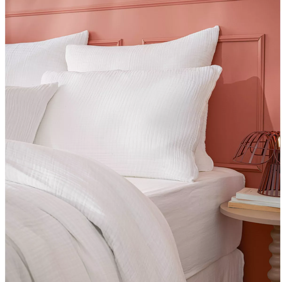 Fodera per cuscino in quadrupla garza di cotone (50 x 80 cm) Victoria x Gaïa Bianco chantilly